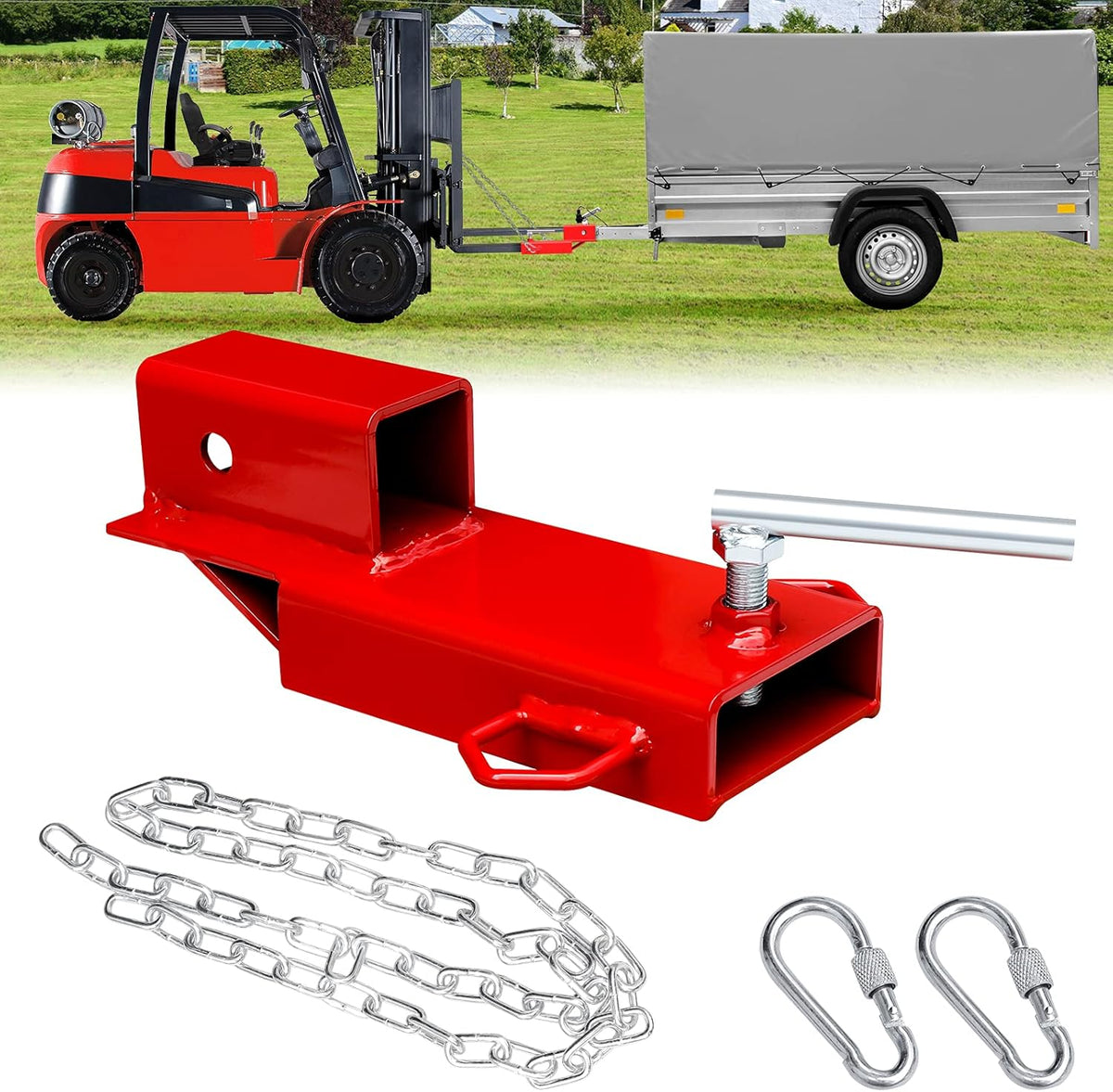 2" Receiver Trailer Towing Adapter with Chain Red Pack of 2 T580