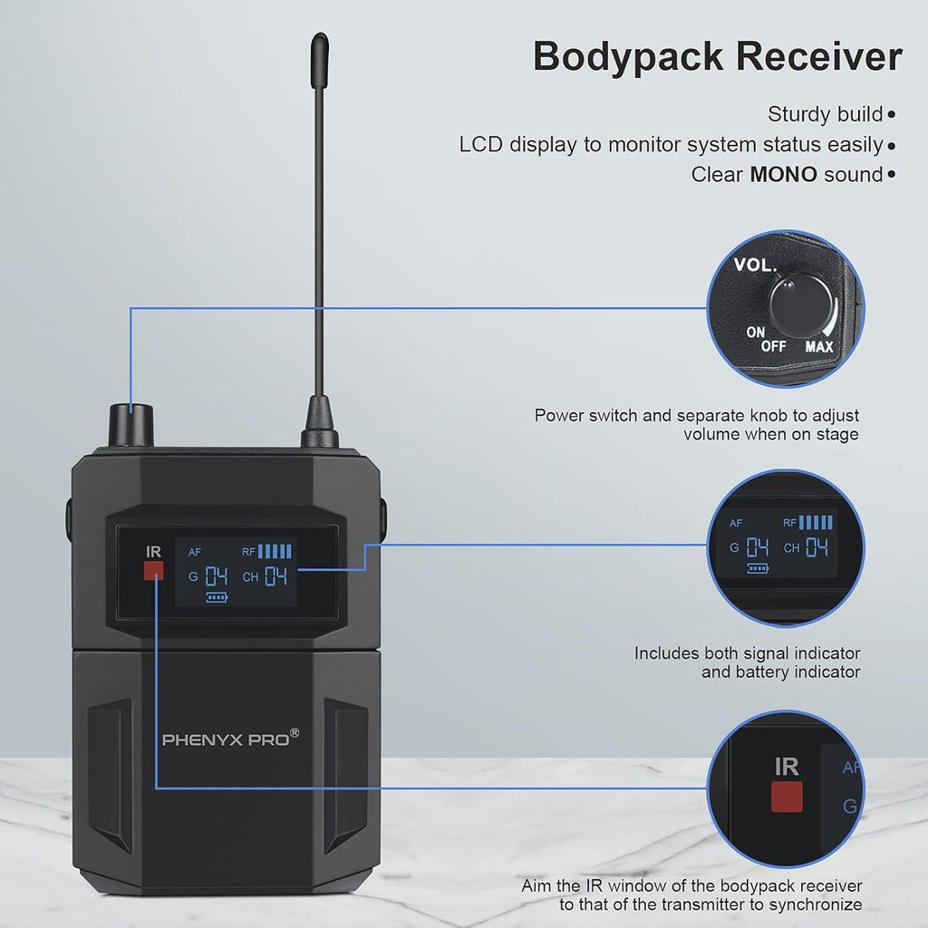 UHF Dual Wireless in-Ear Monitor System with Metal Transmitter and Bodypack Receiver R16894