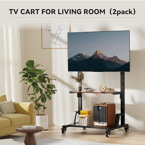 Rolling TV Stand for 32"-75" TVs with Metal Mount & 2 Tier Wood Shelf A705247