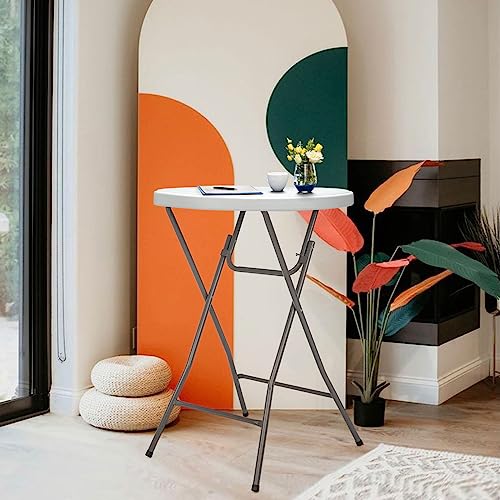 32" Plastic Folding Round Table Bar Height, HDPE, Gray Metal Finish, Black T61224