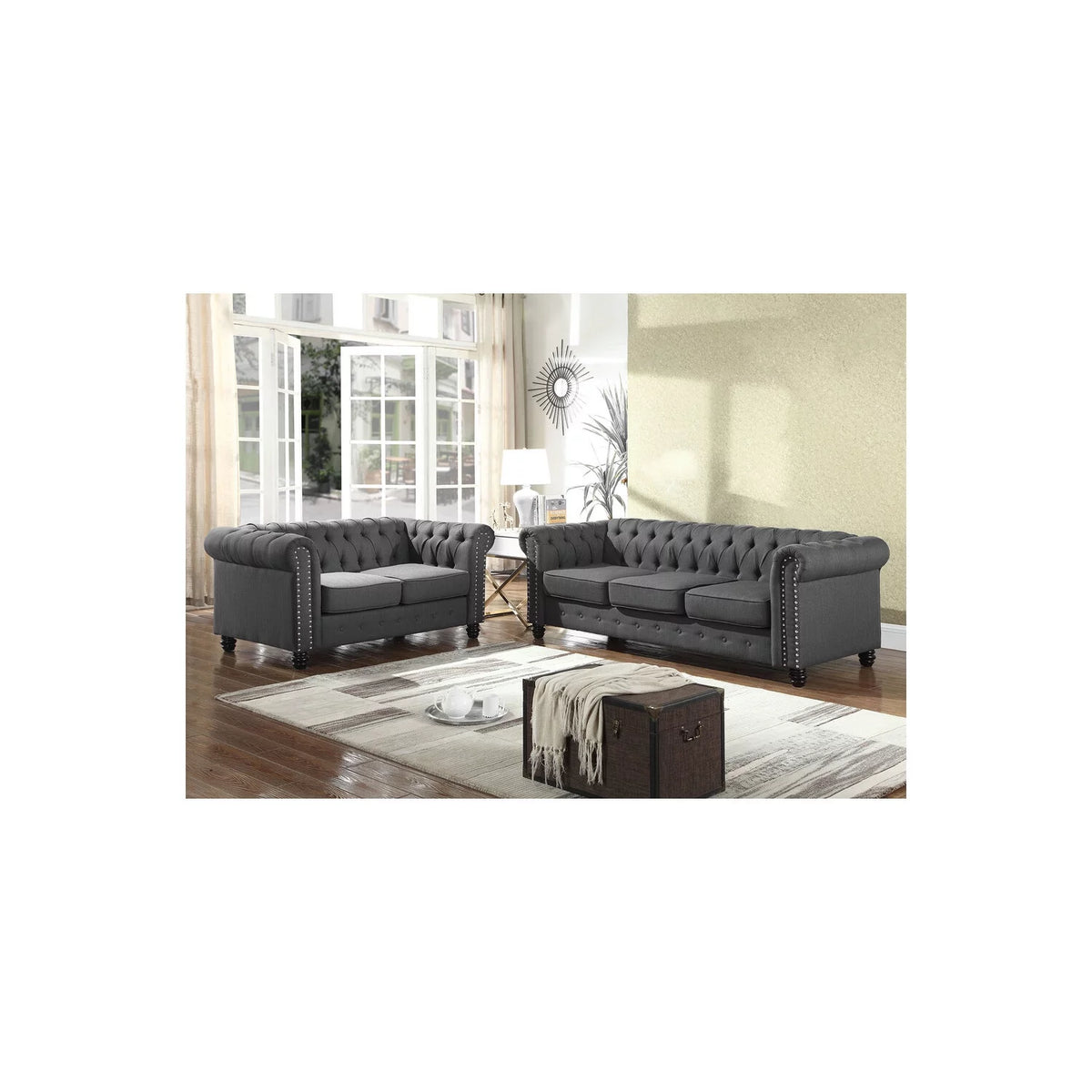 Charcoal Fabric Upholstered Sofa & Loveseat Set S283