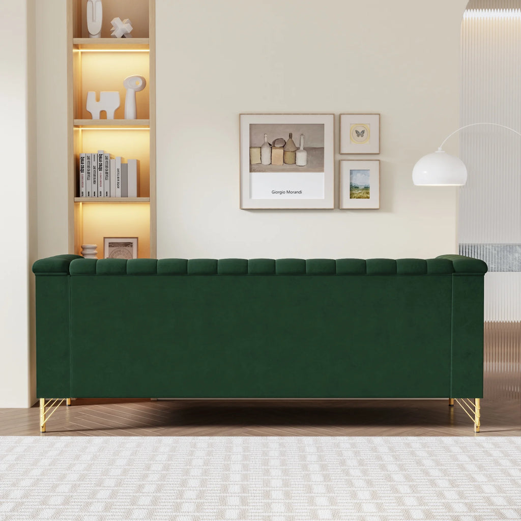 Green Velvet 3-Seater Sofa with Metal Legs T85065