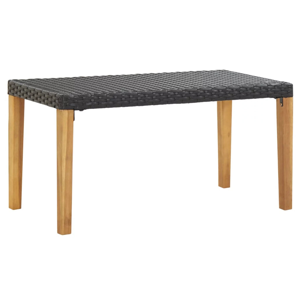 Black Poly Rattan Acacia Wood Garden Bench W601189