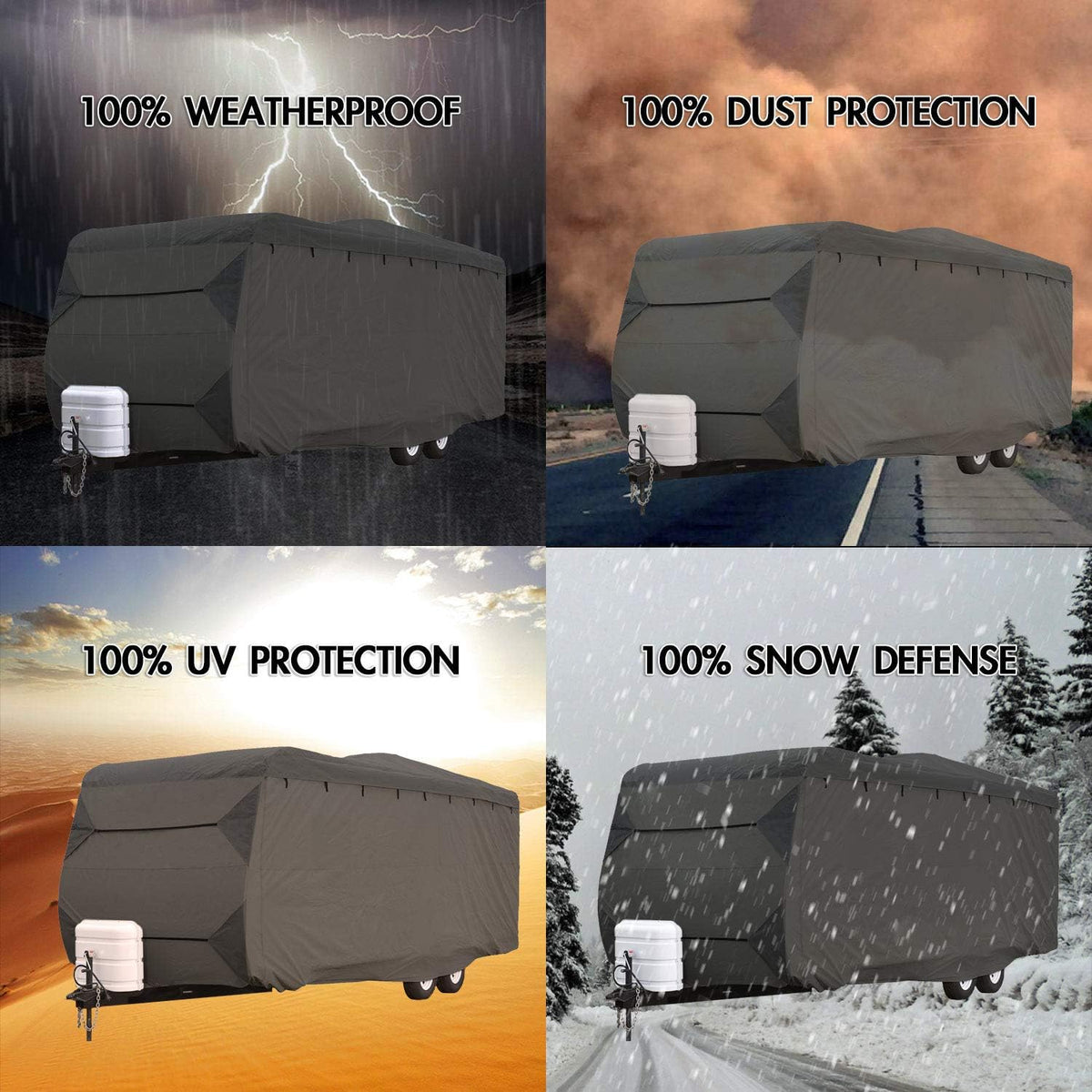 Waterproof RV Cover Fits Length 14'-16' Travel Trailer Camper with Zippered Panels C18210