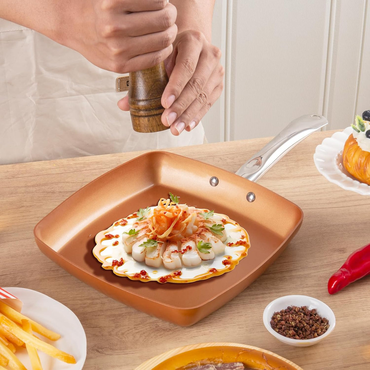 9.5" Non-Stick Copper Square Frying Pan with Ceramic Coating R35564