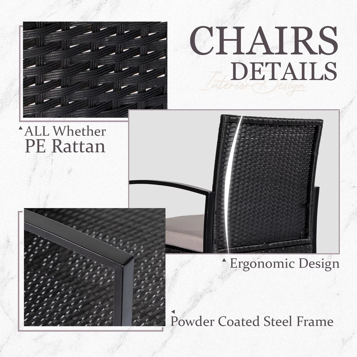 3 Piece Rattan Patio Set with Glass Table M512