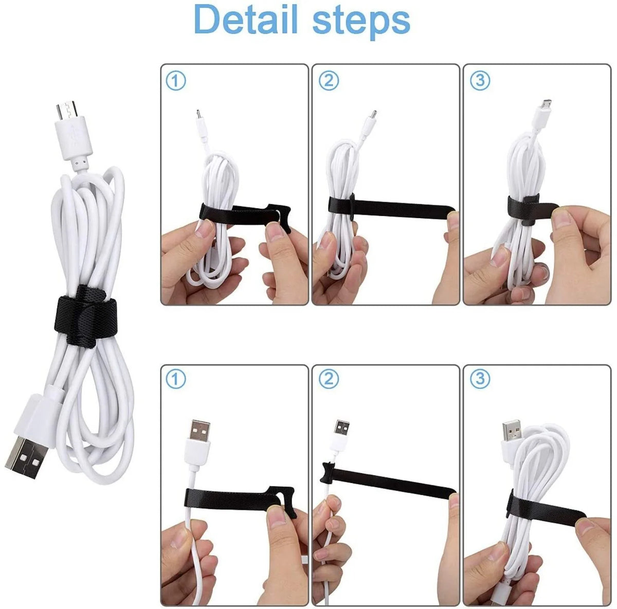 200PCS Black Reusable Velcro Cable Straps Q829