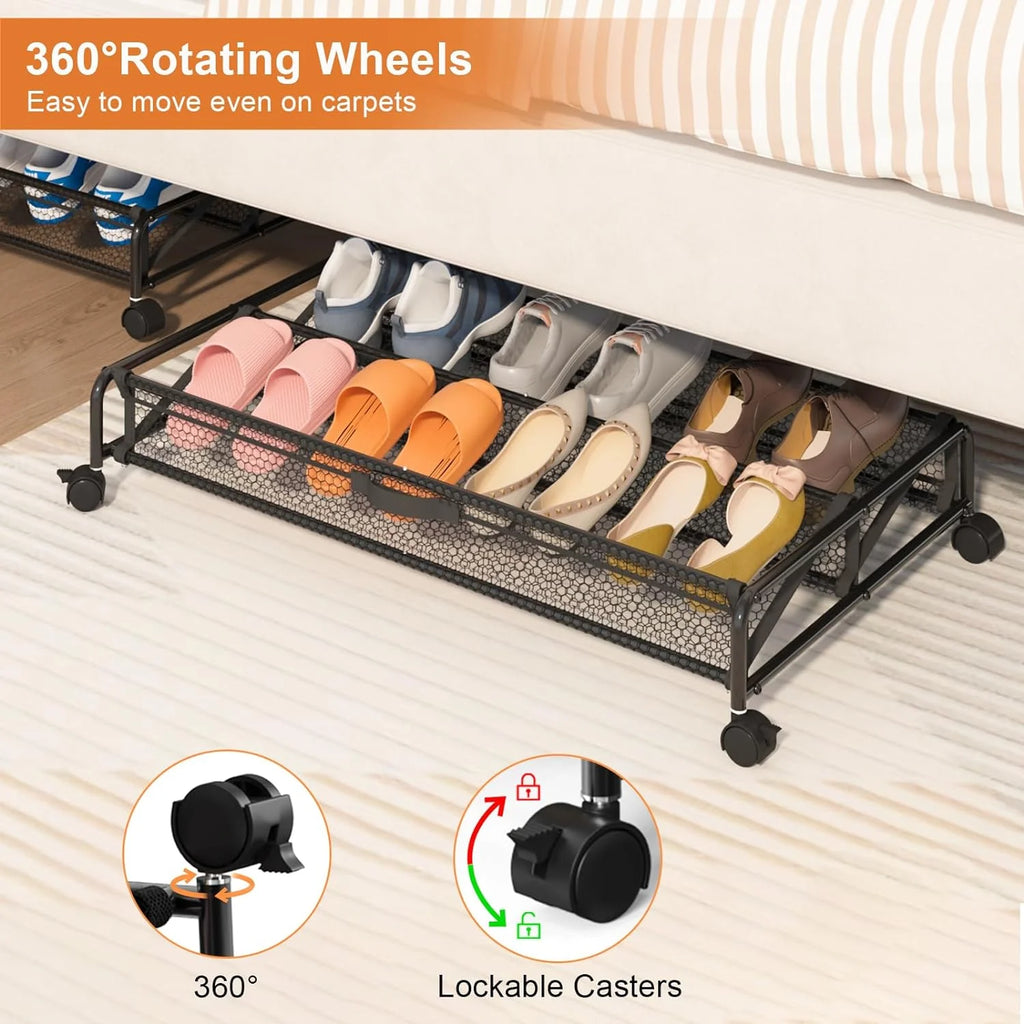 2 Pack Rolling Under-bed Storage Containers with Wheels, Breathable Mesh Fabric with Metal Frame P413386