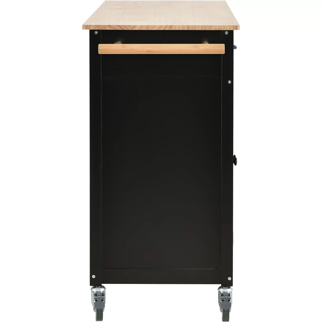 Black Kitchen Island Cart with 4-Door Cabinets and 2 Drawers P8656