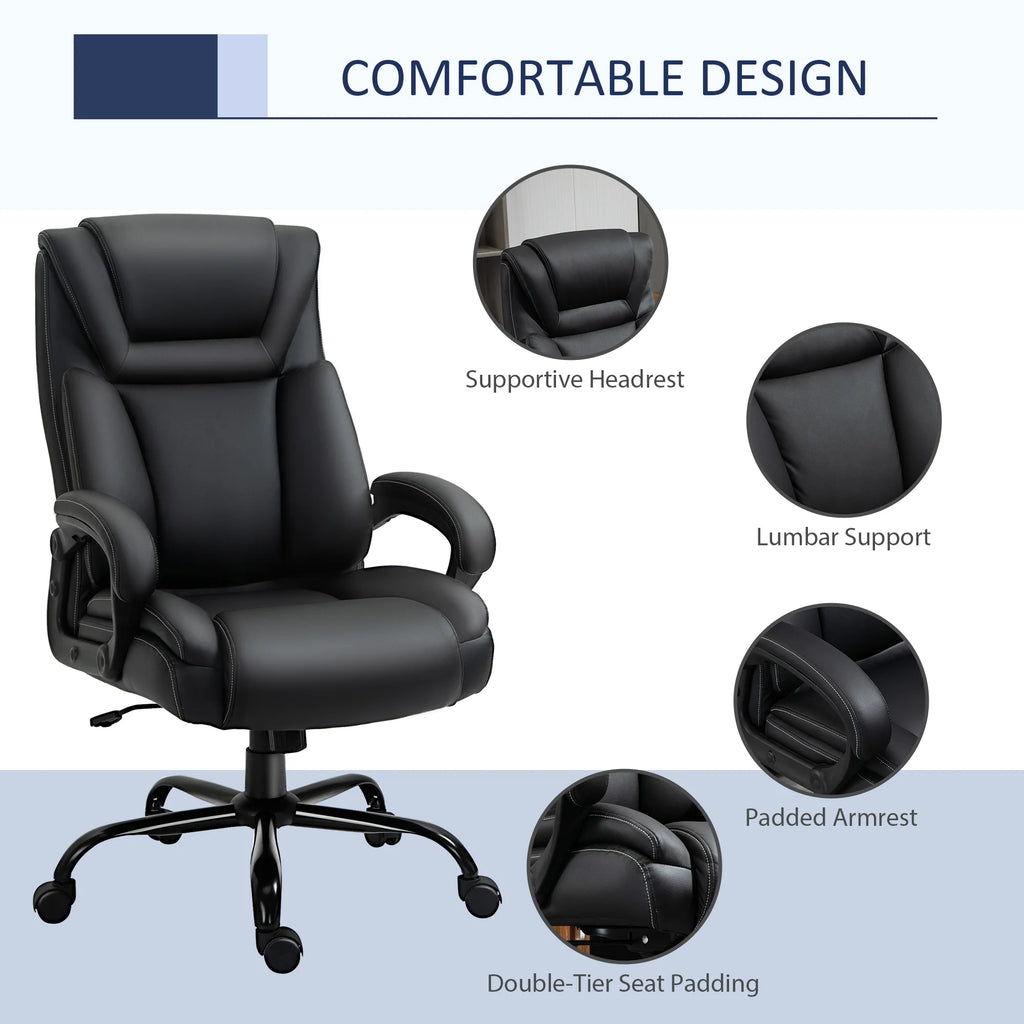 Big and Tall Executive Office Chair with High Back PU Leather, Black Y11641