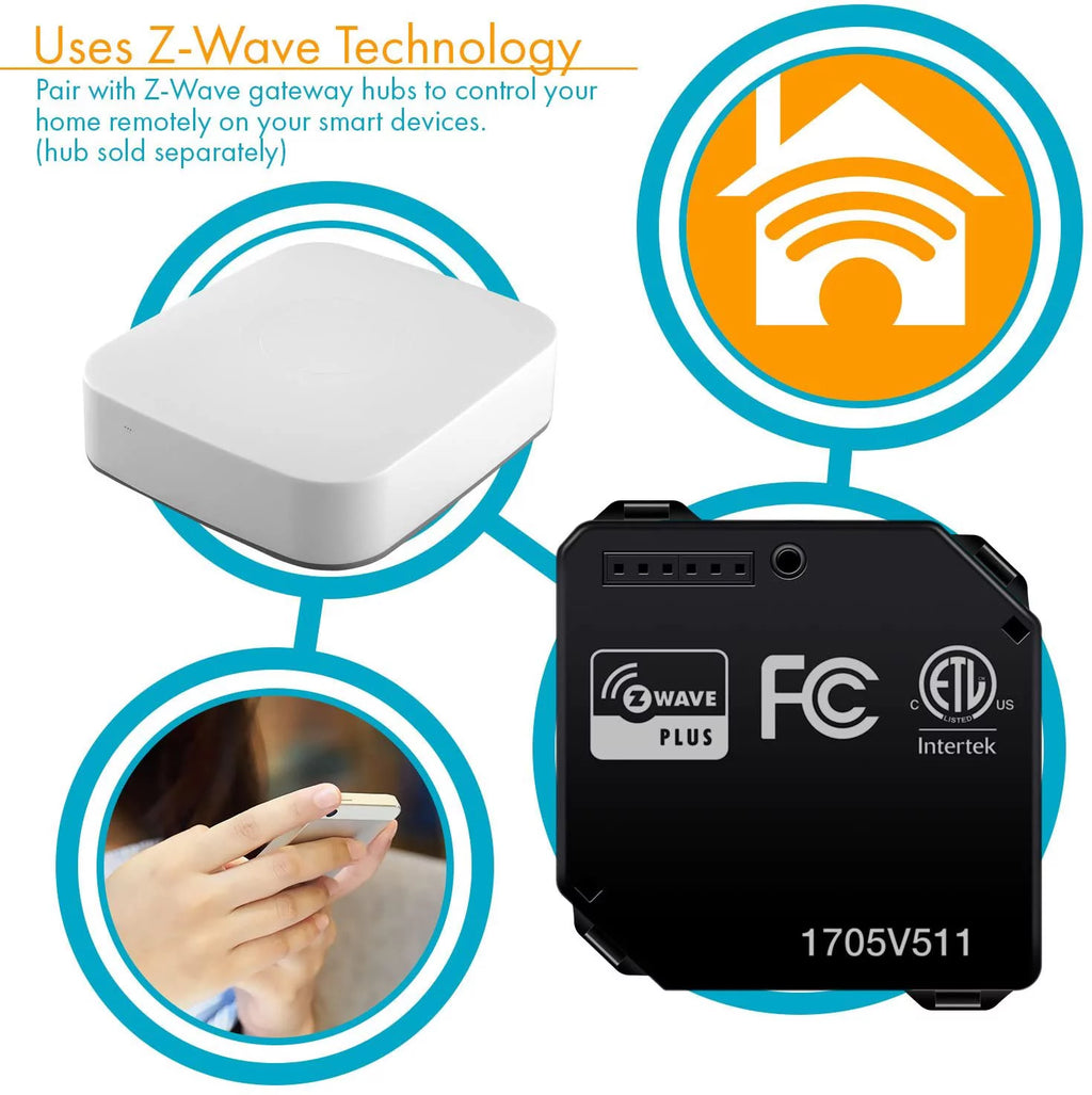 Z-Wave Plus Relay, Smart Switch Wireless Remote Control, 120-277VAC, 10A, Black X95042