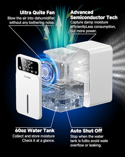 60 OZ Dehumidifier with Auto Shut Off, Timer, 7 Colors LED Light N72070