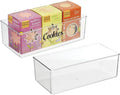 Deep Plastic Kitchen Storage Organizer Container Bin with 32 Pantry Identification Labels & Handles, 12 Long, Set of 2 Bins, Clear Q5455
