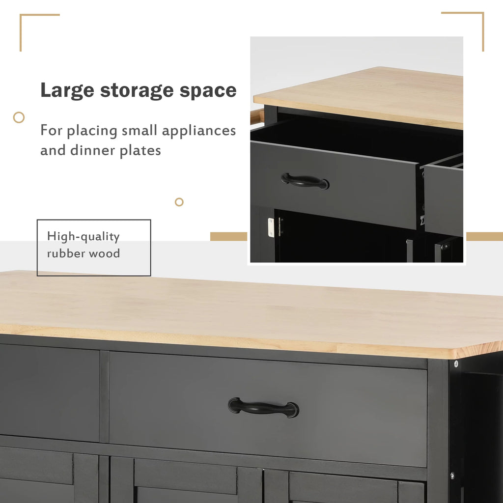 Black Kitchen Island Cart with 4-Door Cabinets and 2 Drawers P8656