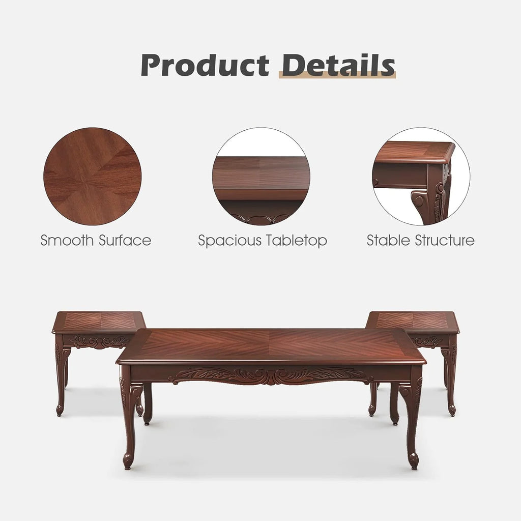 3 Piece Wood Coffee Table Set with 2 End Tables V59893