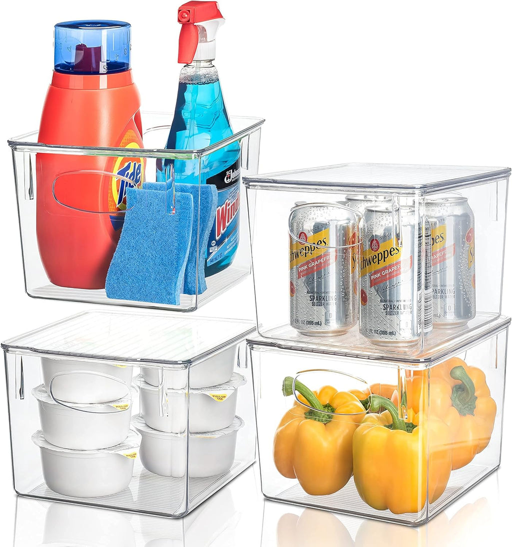 Clear Stackable Plastic Storage Bins with Lid, 4 Pack of 2 N89662