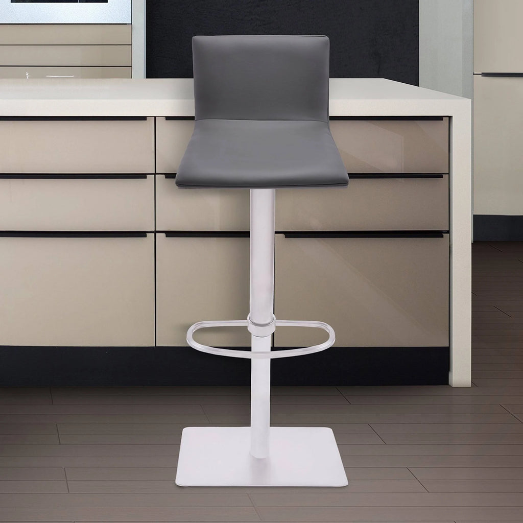 Brushed Stainless Steel Barstool with Grey Faux Leather and Walnut Back S59728