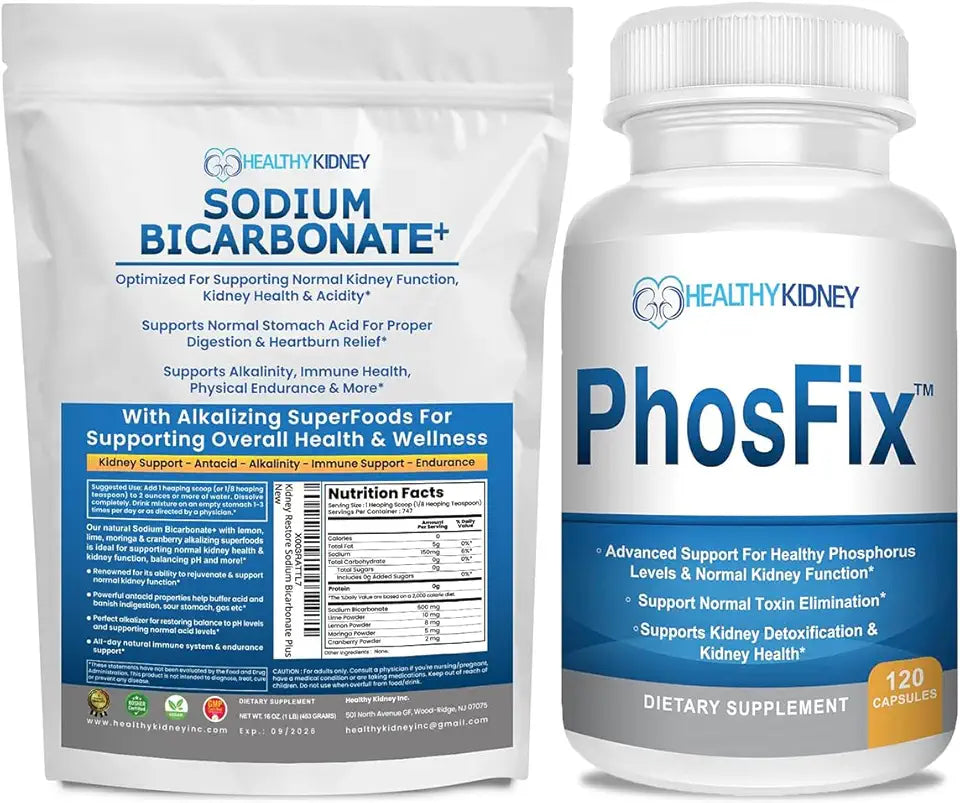 Organic Sodium Bicarbonate Alkaline Supplement Bundle: 1LB Powder + 120 Pills Phosphorus Binder T74263
