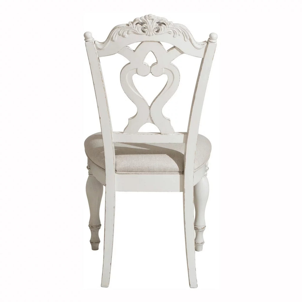 Antique White Writing Desk Chair with Engraved Backrest U54674