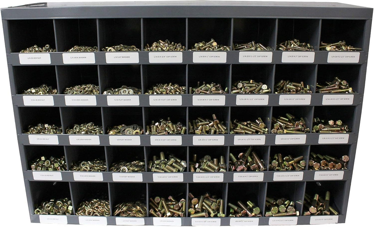 4500 Piece Grade 8 Coarse Thread Nut Locknut and Washer Assortment with 40 Hole Bin N242