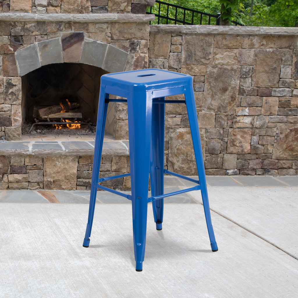 Yellow Backless Metal Barstool W42559