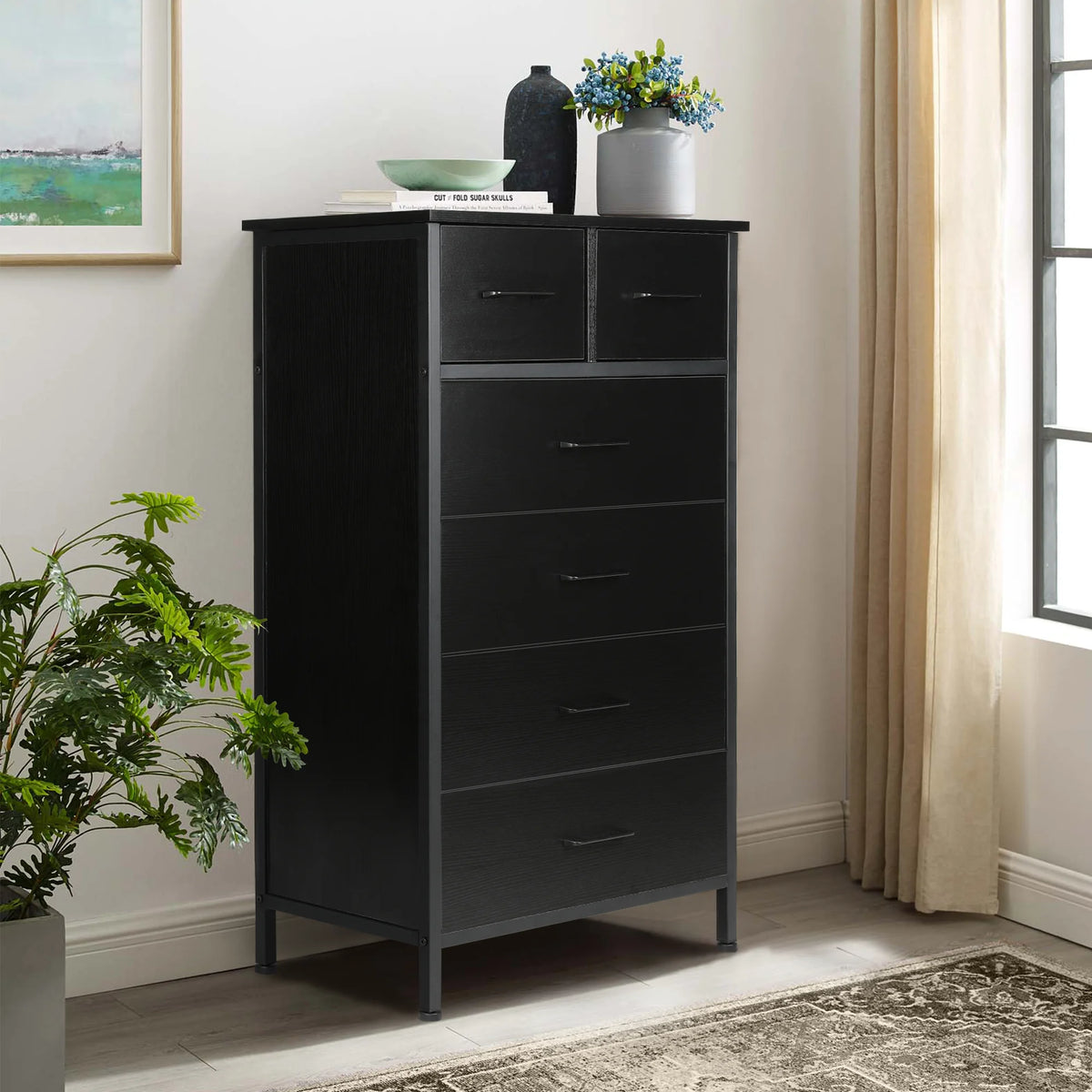 6 Drawer Wood Dresser with Steel Frame G5559