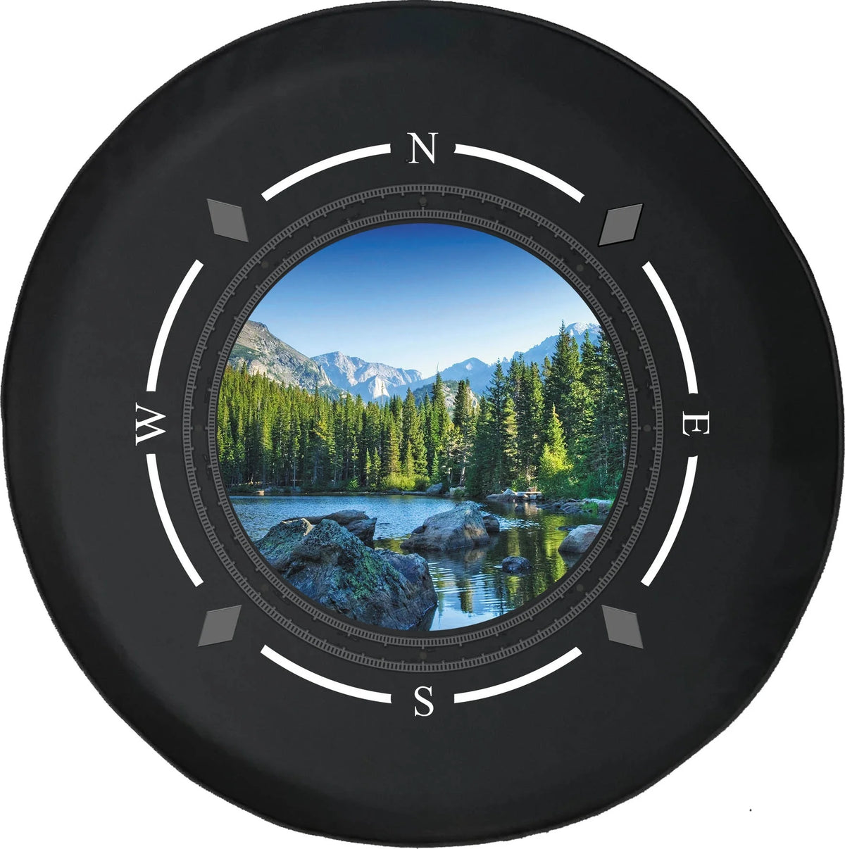 Compass Rocky Mountain Pines Tree line Lake Wheel Covers M22196