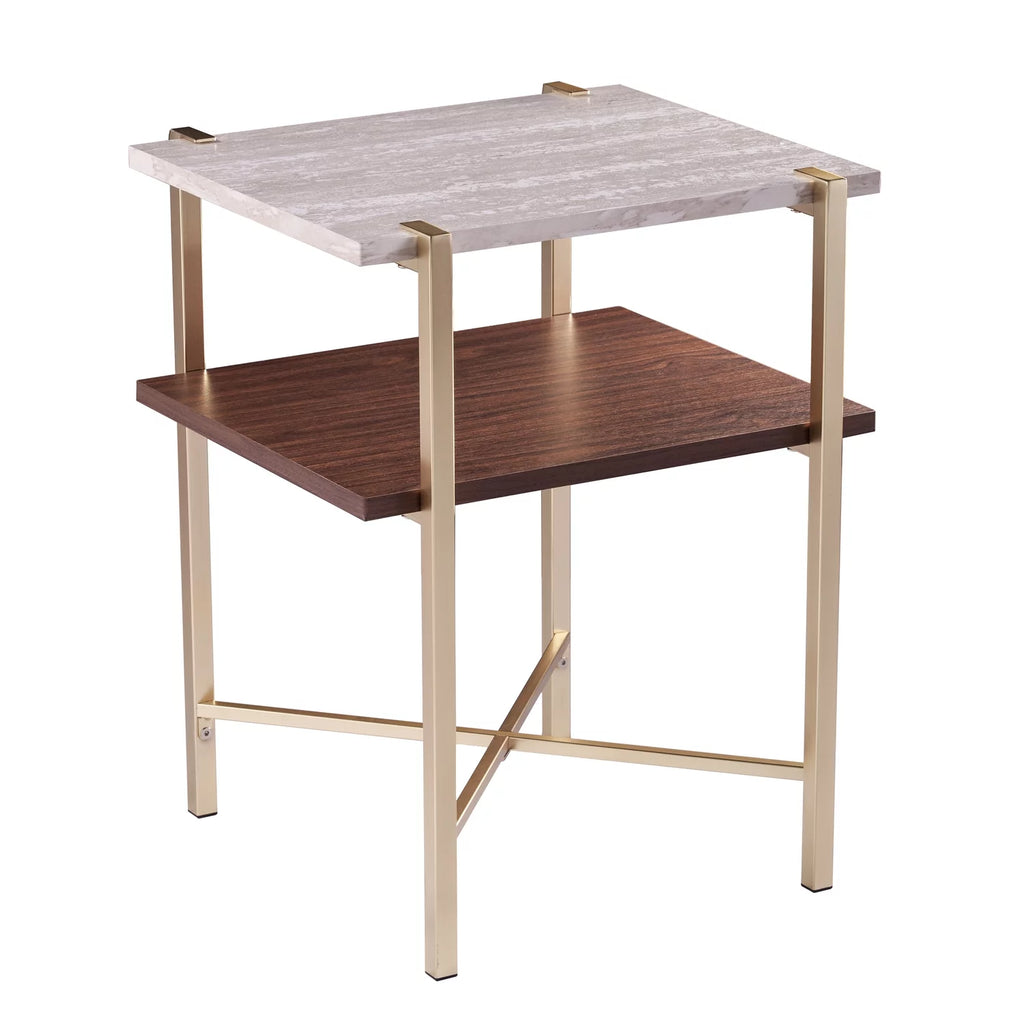 Square Faux Marble End Table with Storage F184700