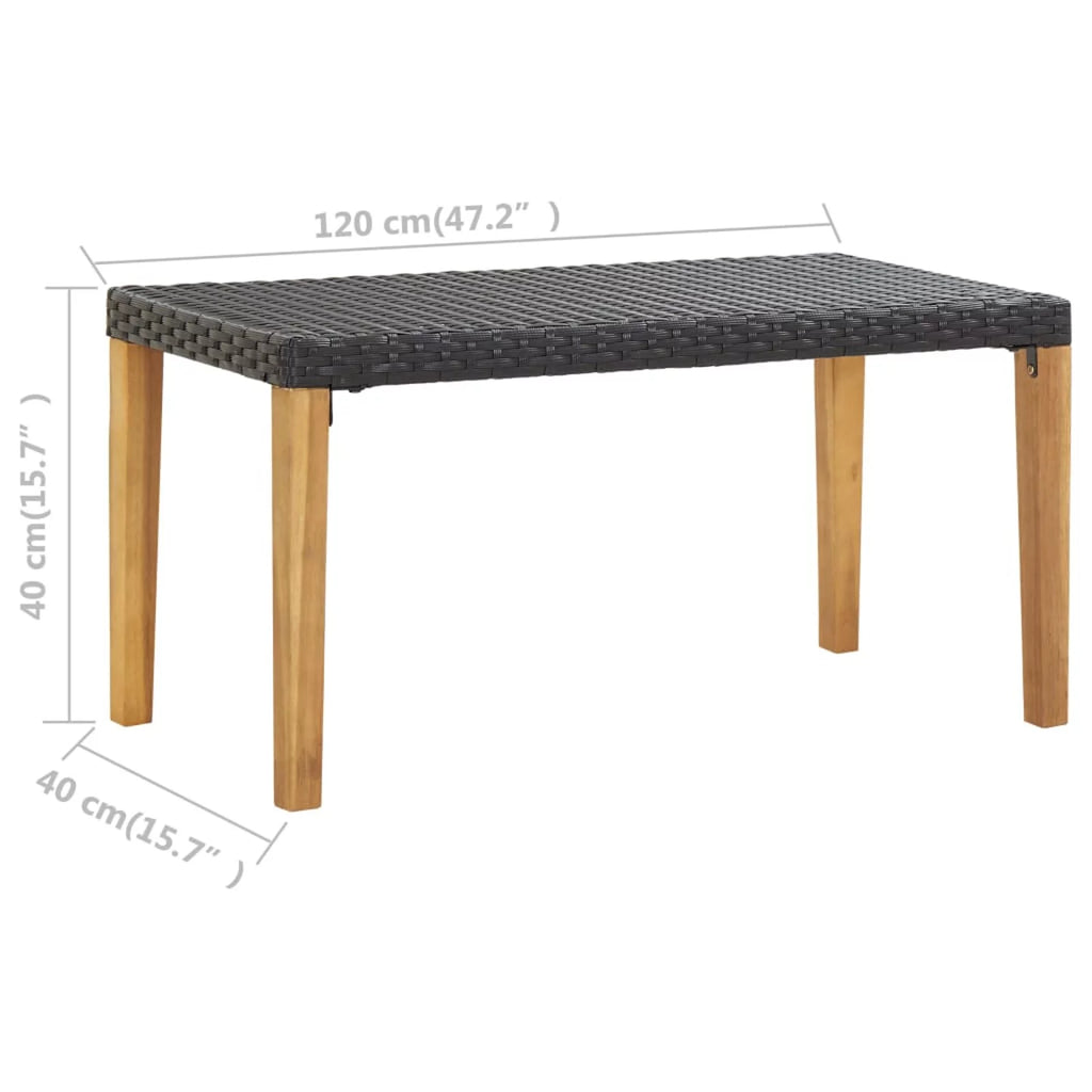 Black Poly Rattan Acacia Wood Garden Bench W601189