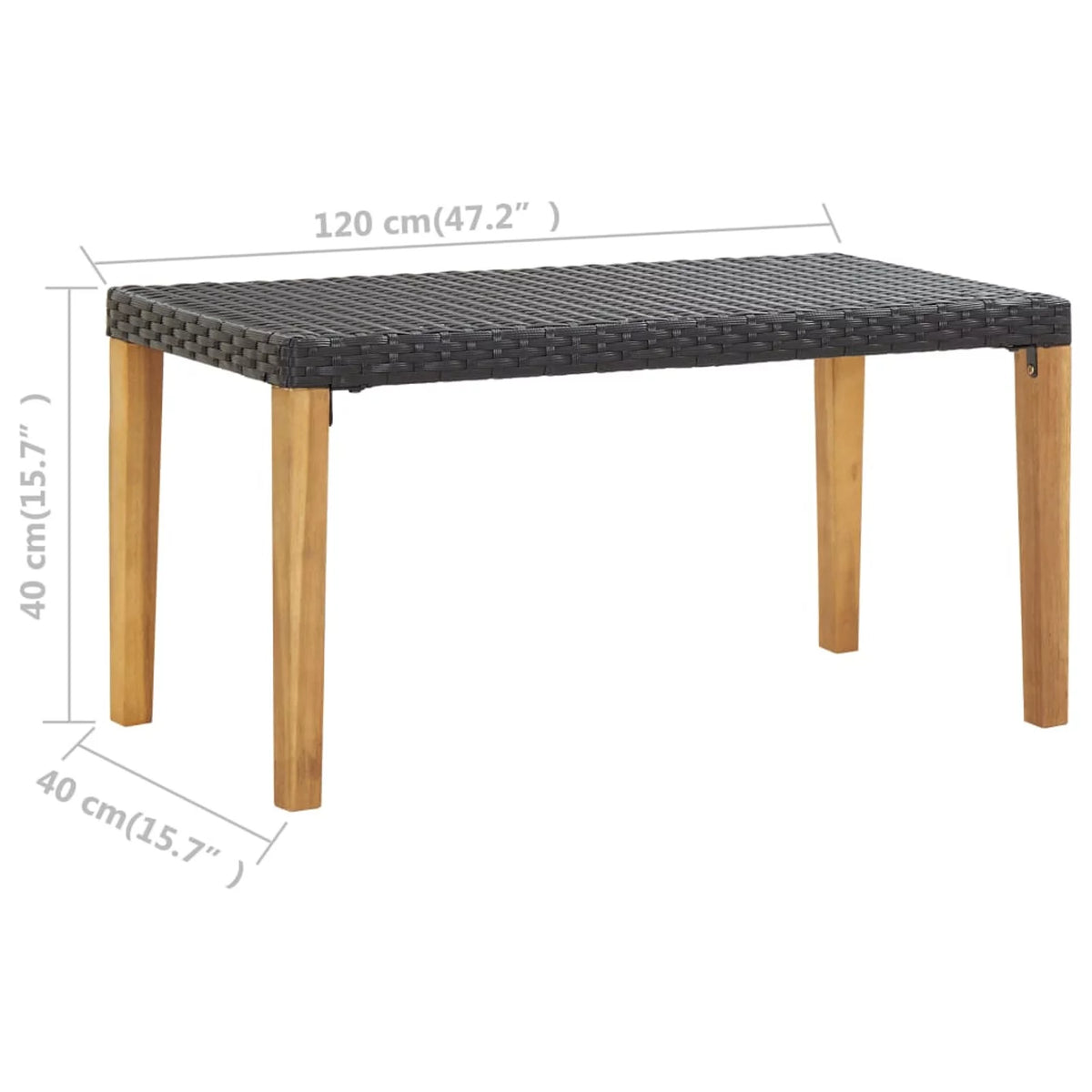 Black Poly Rattan Acacia Wood Garden Bench W601189