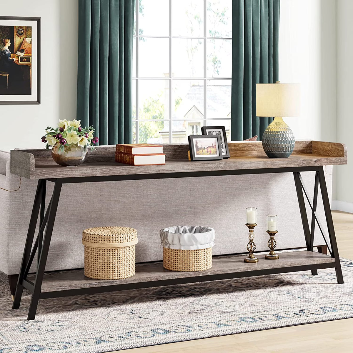 70.9 Inch Industrial Console Table Grey V5388
