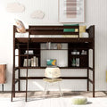 Solid Wood Twin-size Loft Bed with Safety Rail, Desk, Storage Shelves and Ladder U292655