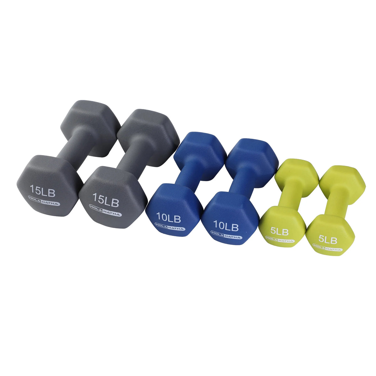 5, 10, and 15 lb Neoprene Dumbbell Set & Rack M2516