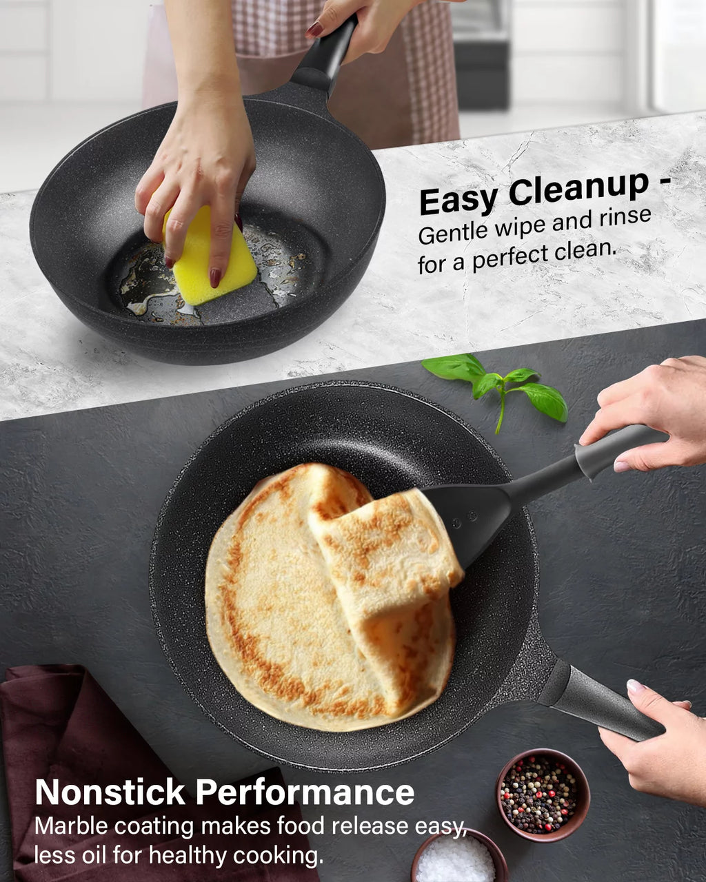 Nonstick Marble Coating Saute Fry Pan with Lid, 12-inch V875436