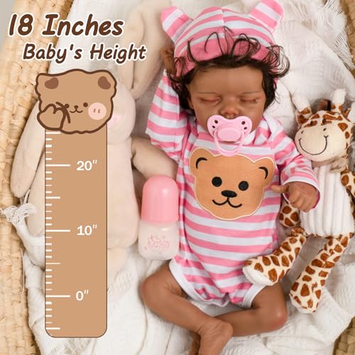Realistic Reborn Baby Dolls, Silicone Soft Body Black Lifelike Reborn Babies with Feeding Kit & Gift Box F391