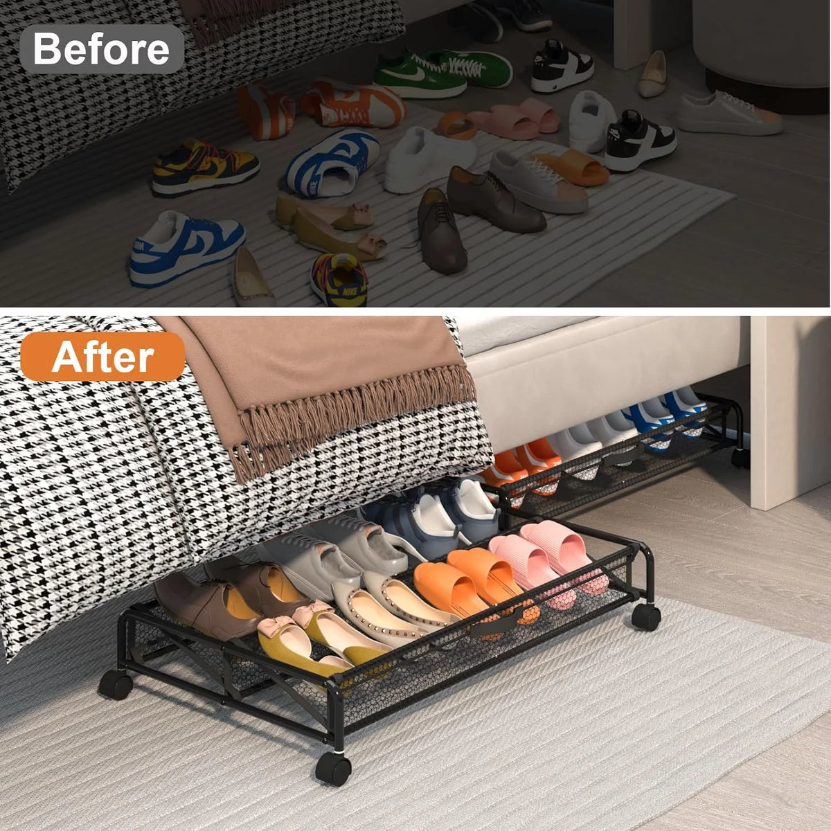 2 Pack Rolling Under-bed Storage Containers with Wheels, Breathable Mesh Fabric with Metal Frame P413386