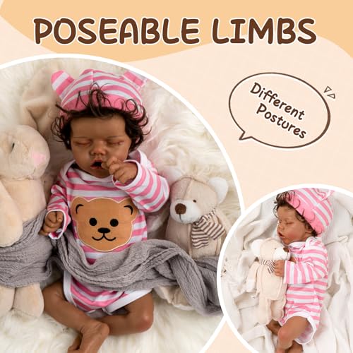 Realistic Reborn Baby Dolls, Silicone Soft Body Black Lifelike Reborn Babies with Feeding Kit & Gift Box F391