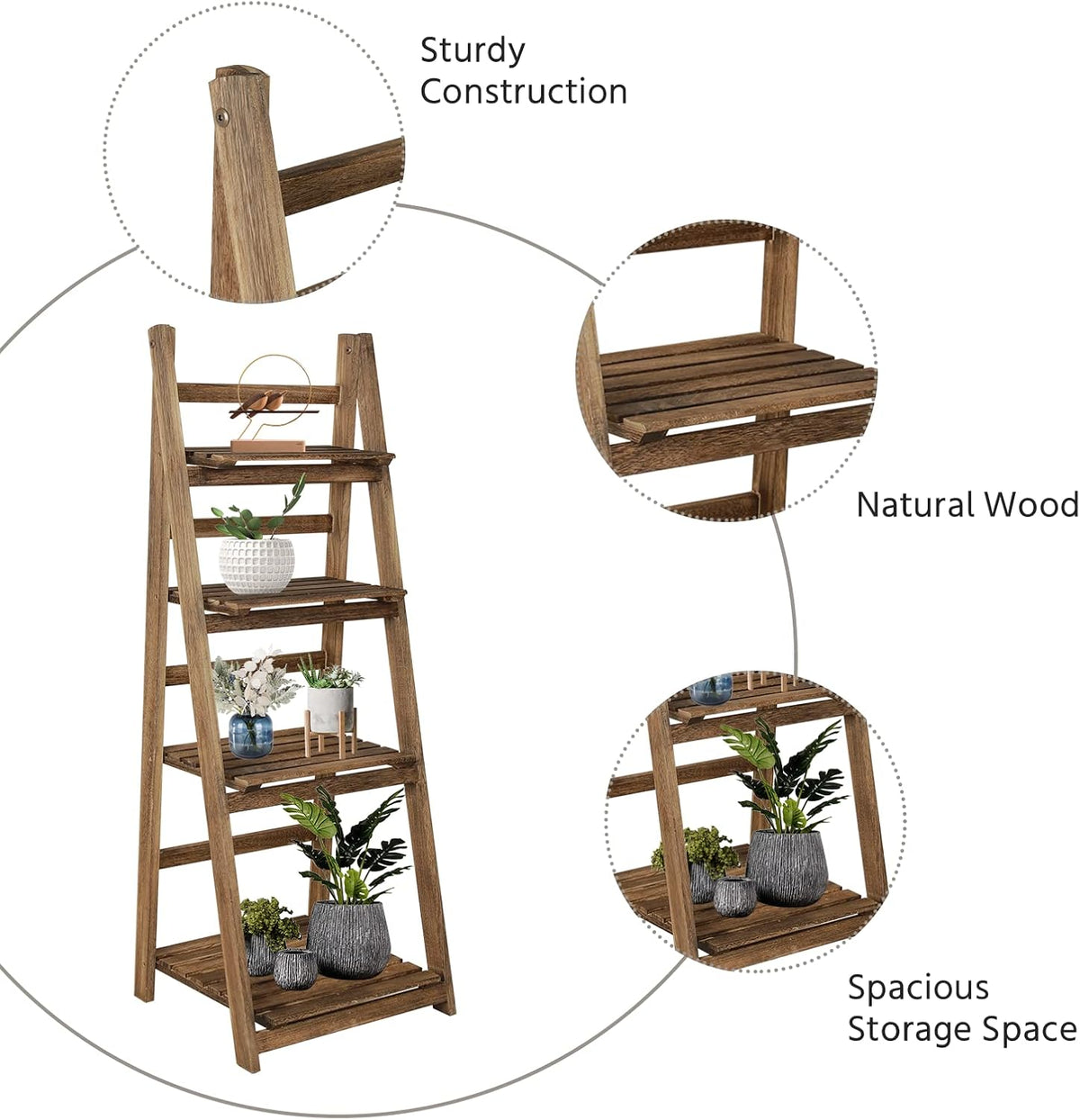 Light Brown 4 Tier Ladder Shelf G202268