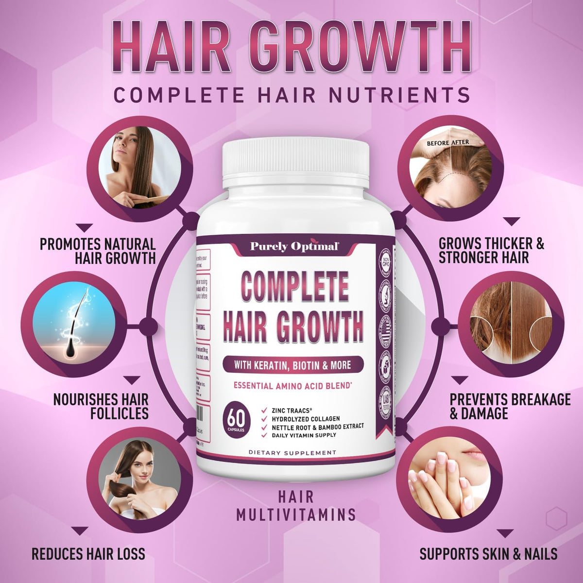 Hair Growth Vitamins with Biotin & Keratin, 60 Capsules N778503