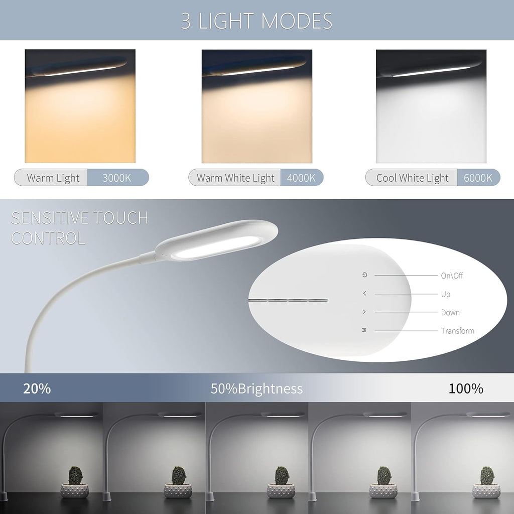 LED Desk Clamp Lamp 700 Lumen 10W Dimmable White E119