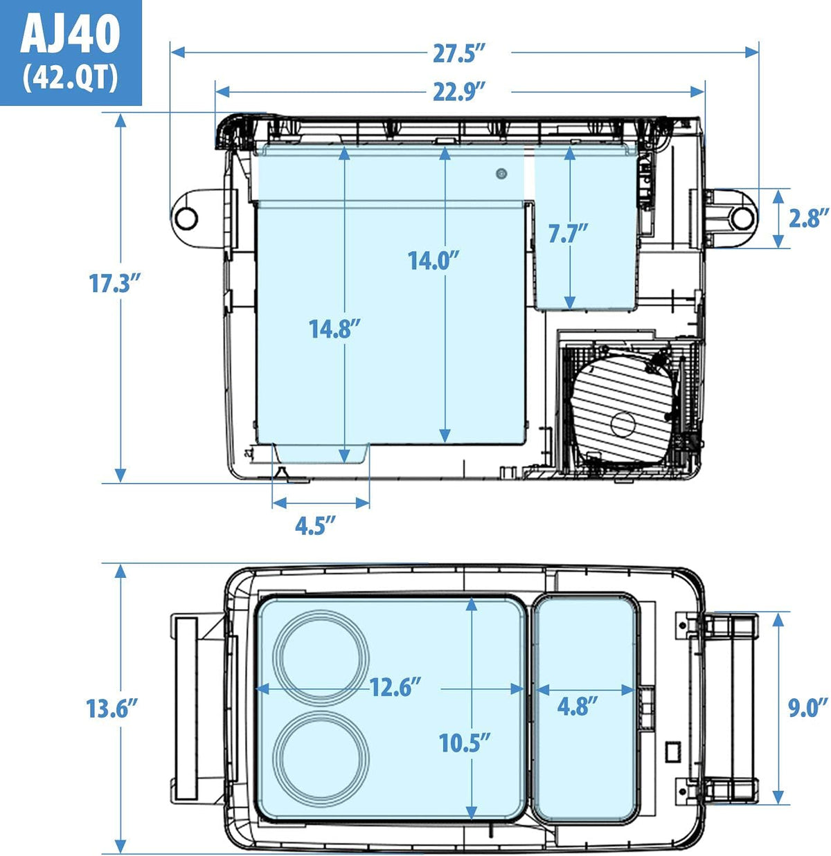 42 Quarts Portable Freezer Fridge, 12 volt Refrigerator A1086