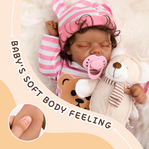 Realistic Reborn Baby Dolls, Silicone Soft Body Black Lifelike Reborn Babies with Feeding Kit & Gift Box F391