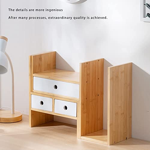 Bamboo Desktop Bookshelf with Drawer Expandable Desk Organizer, 77*35cm A87548