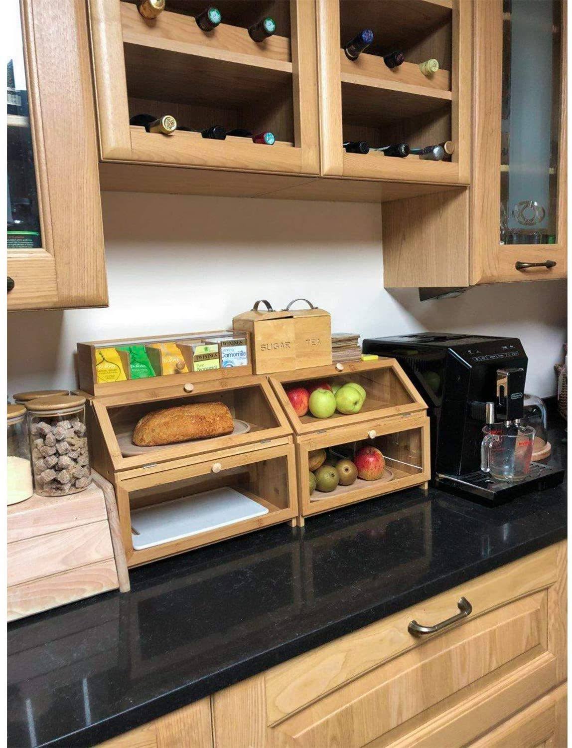Double Layer Large Wooden Bread Box U4044