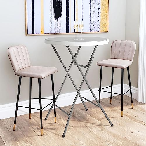32" Plastic Folding Round Table Bar Height, HDPE, Gray Metal Finish, Black T61224