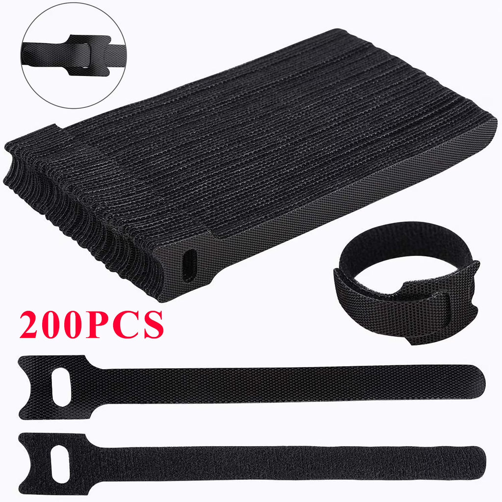 200PCS Black Reusable Velcro Cable Straps Q829
