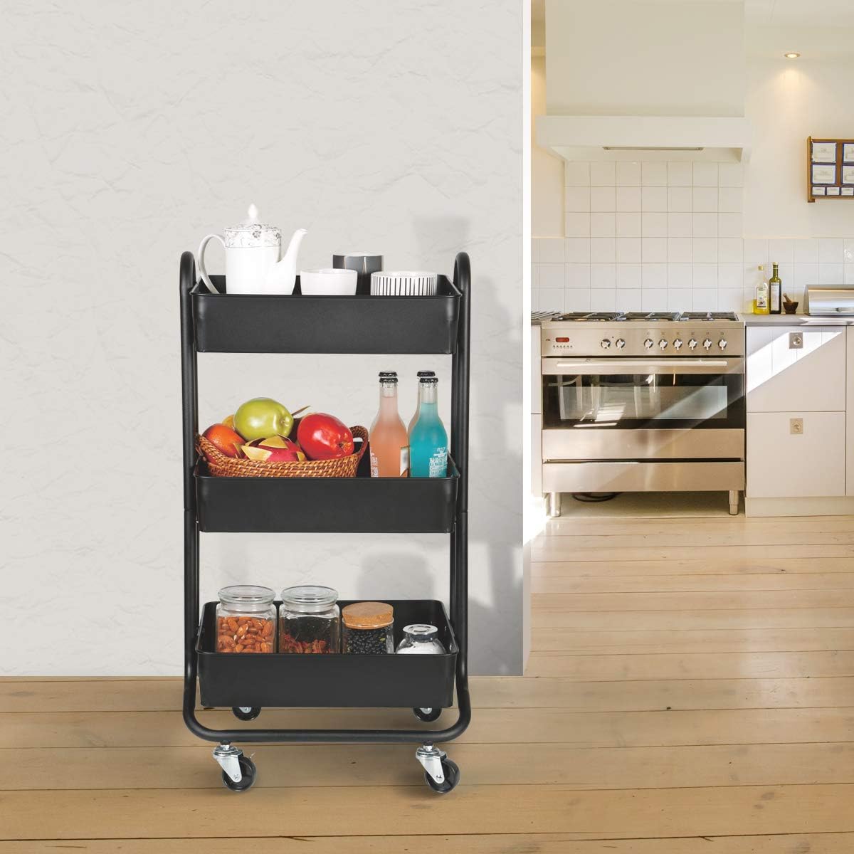 3 Tier Metal Rolling Utility Storage Cart with Wheels X92211