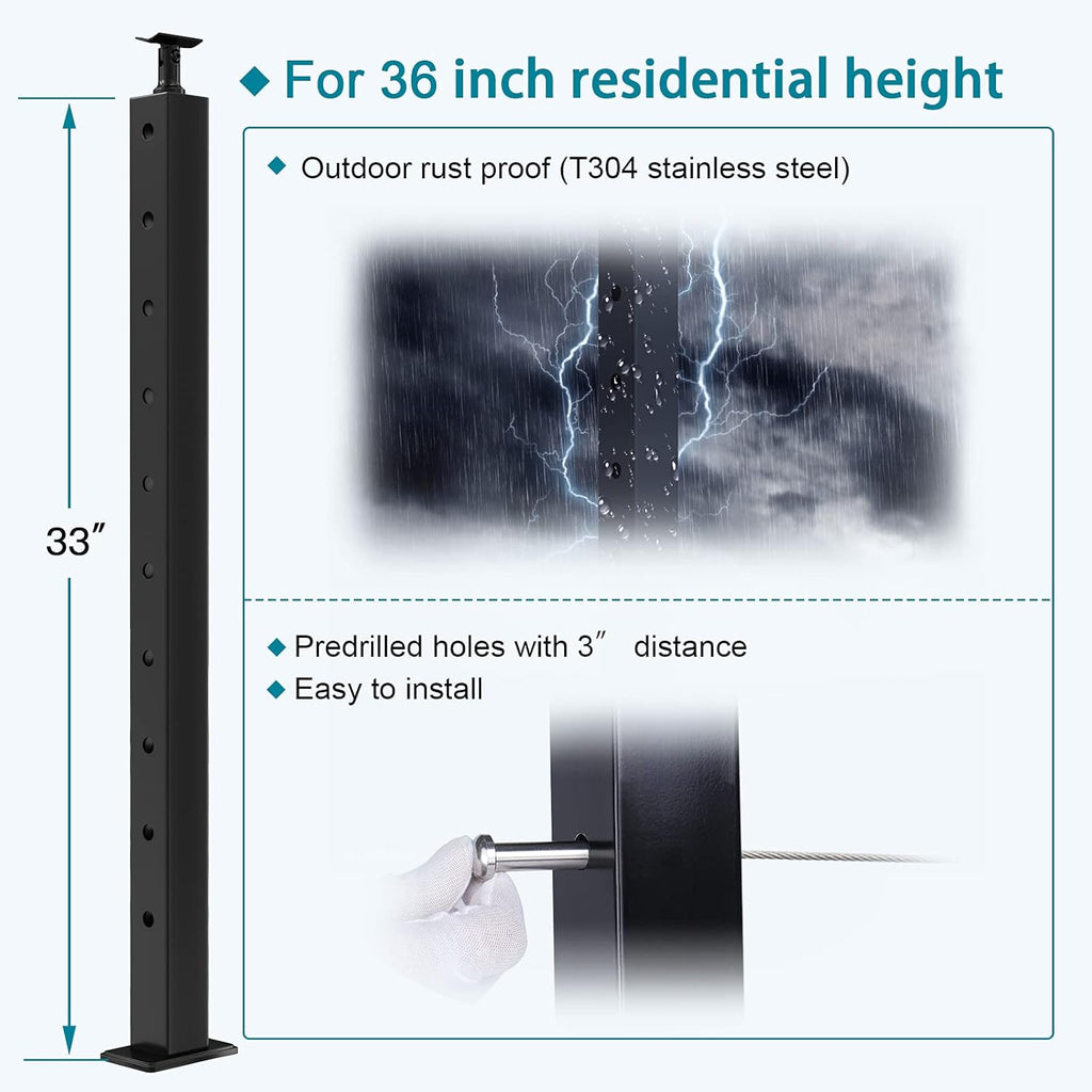 4 Pack Black Stainless Steel Cable Railing Post Z735581