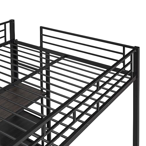 Black Full Size Metal Loft Bed Frame with Desk and Whiteboard J883588