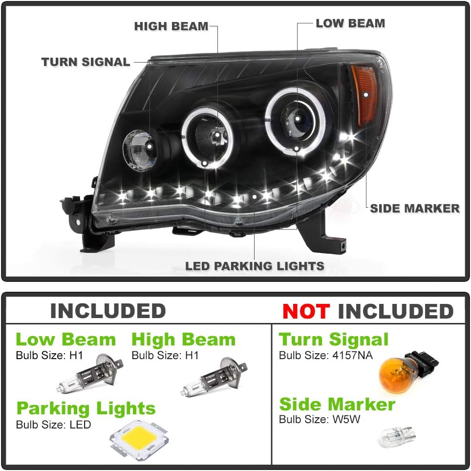 Black LED Projector Headlights Pair Set Y6619